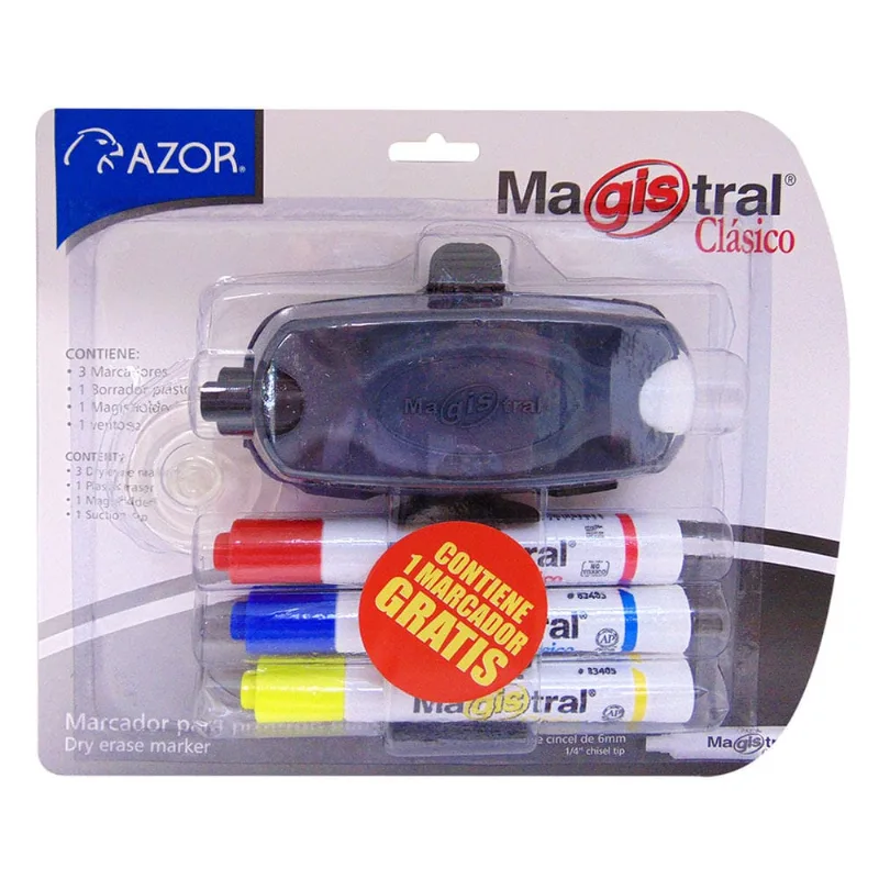 Marcadores para Pizarrón Blanco | Azor | Magistral Clásico | Multicolor | 3 Piezas y Borrador