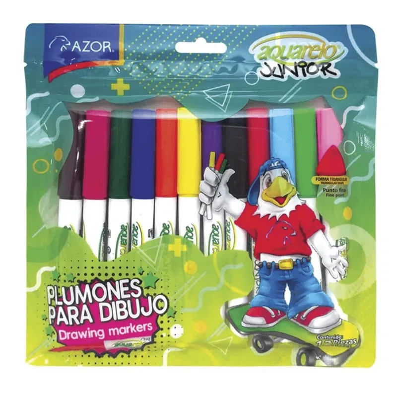 Plumones | Azor Acuarelo Jr. | 12 Piezas