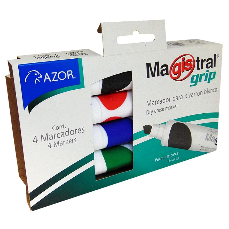 Marcadores para Pizarrón Blanco | Azor Magistral Grip | Multicolor | 4 Piezas