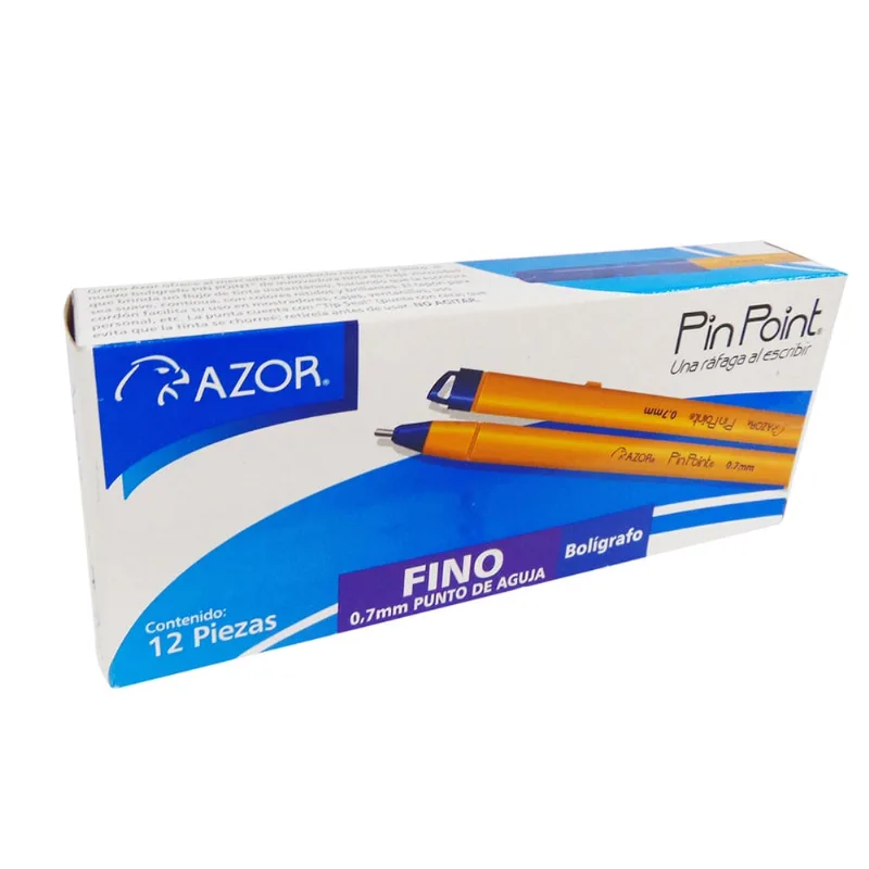 Bolígrafos | Azor | Pin Point | Punto Fino | Azul | 12 Piezas