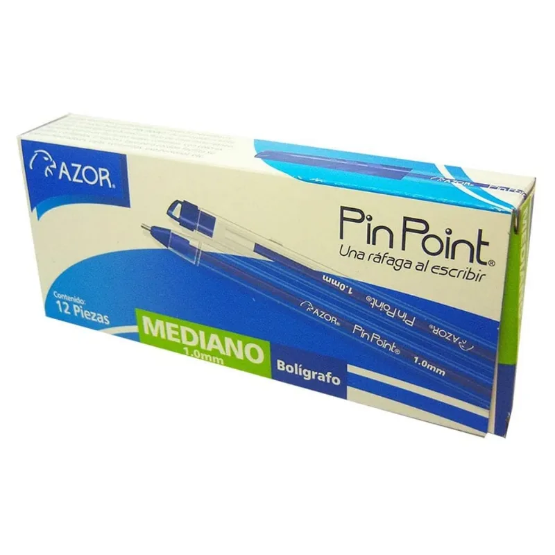 Caja de Bolígrafos | Azor Pin Point | Azul Medio | 12 Piezas