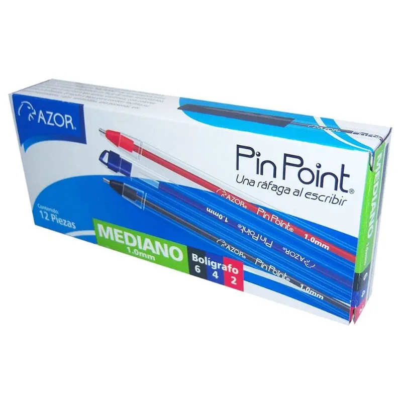 Caja de Bolígrafos | Azor Pin Point | Multicolor Medio | 12 Piezas