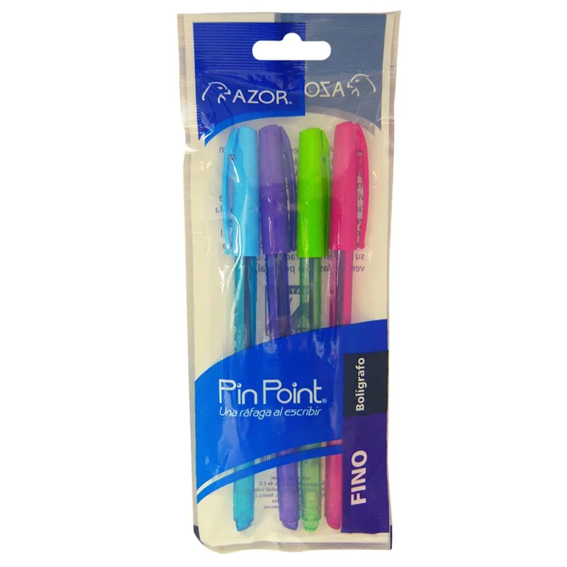 Bolígrafos | Azor Pin Point | Multicolor Fino | 4 Piezas