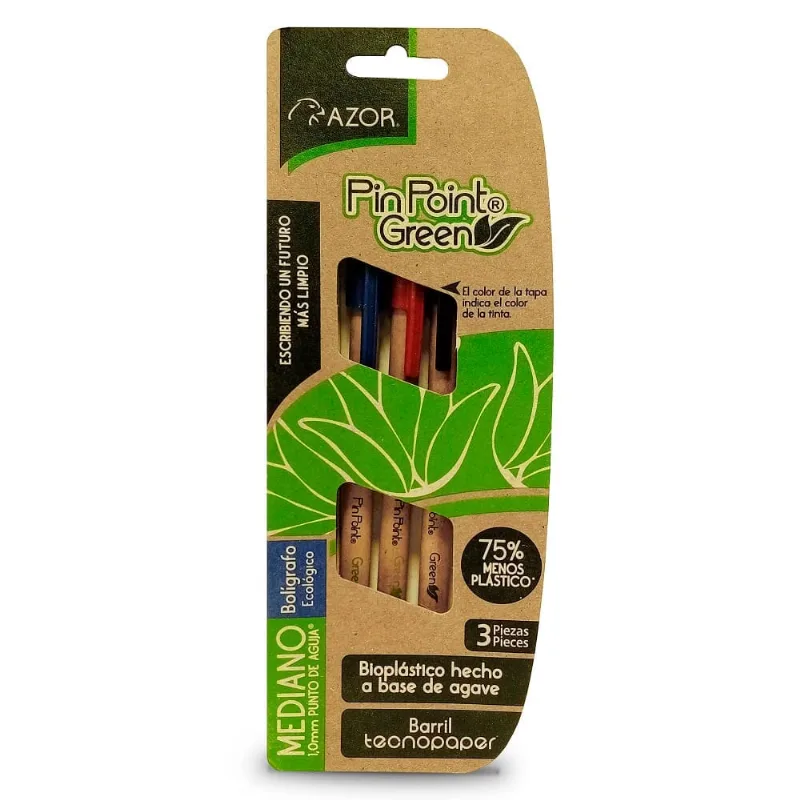 Bolígrafos | Azor Pin Point Green | Multicolor Medio | 3 Piezas