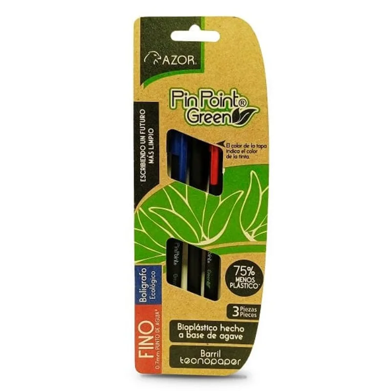 Bolígrafos | Azor Pin Point Green | Multicolor Fino | 3 Piezas