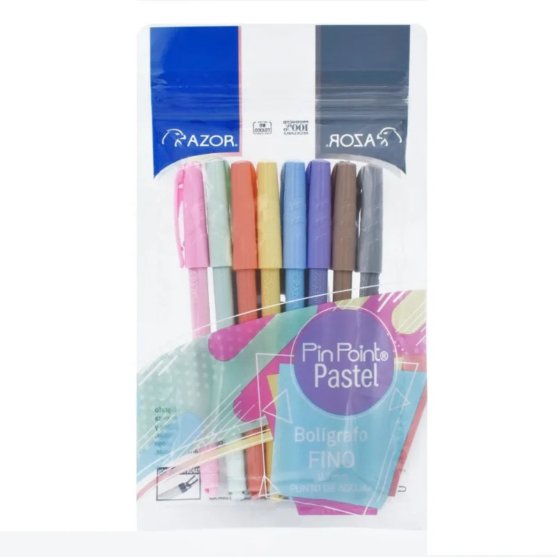 Bolígrafos | Azor Pin Point Pastel | Multicolor Fino | 8 Piezas