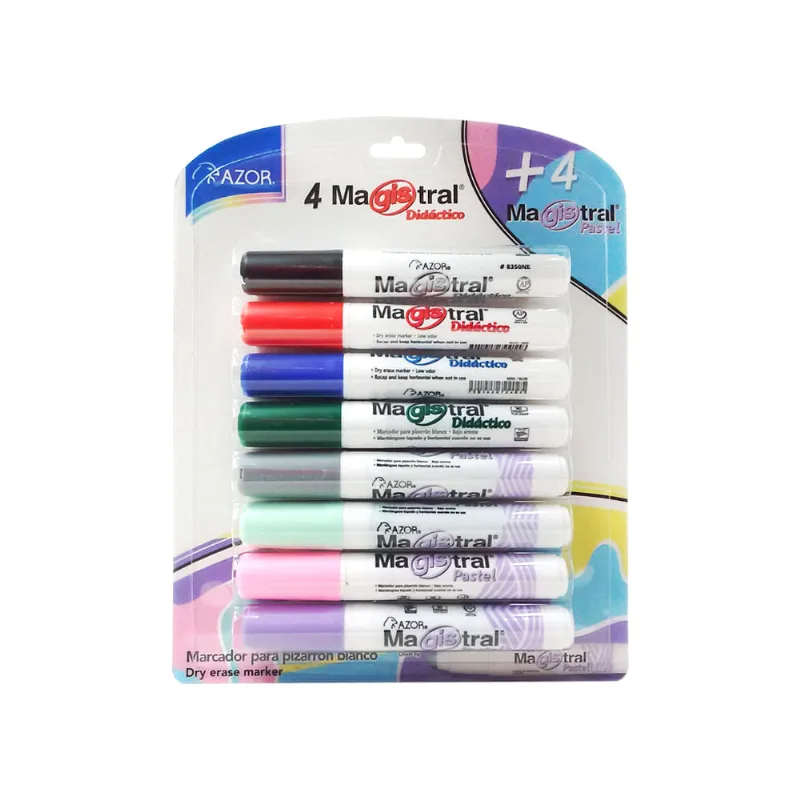 Marcador para Pizarrón Blanco Azor Magistral Pastel Multicolor 8 piezas