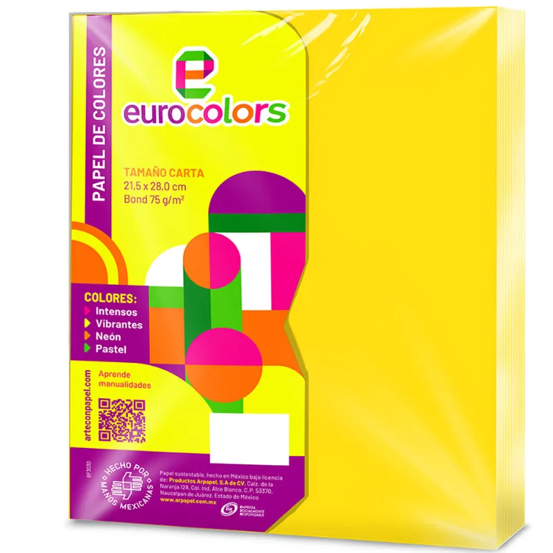 Papel de Color Amarillo | 100 Hojas Carta | Eurocolors