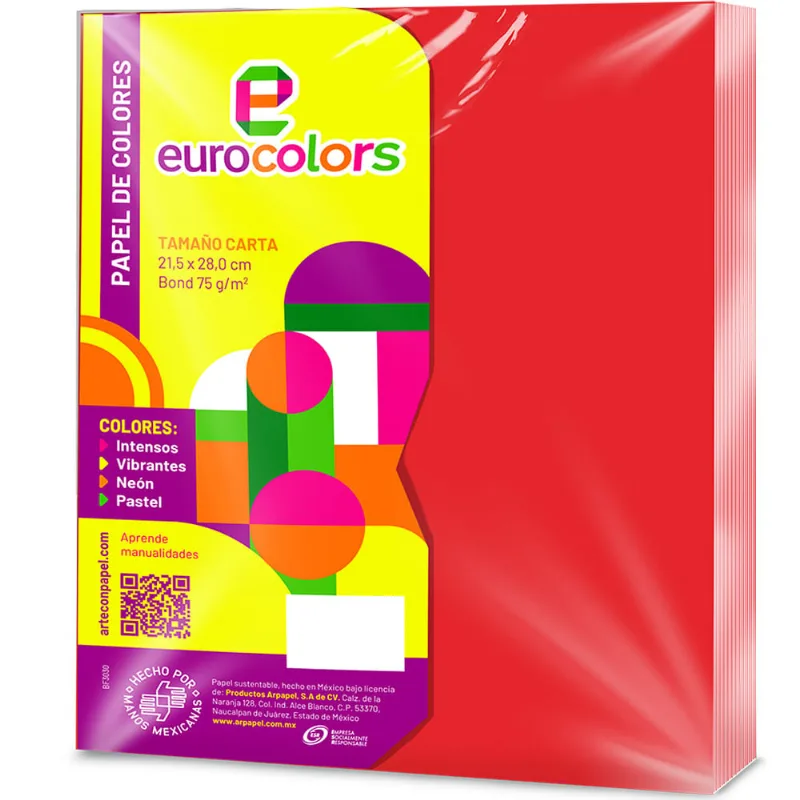 Papel de Color Rojo | 100 Hojas Carta | Eurocolors