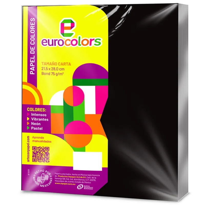 Papel de Color Negro | 100 Hojas Carta | Eurocolors