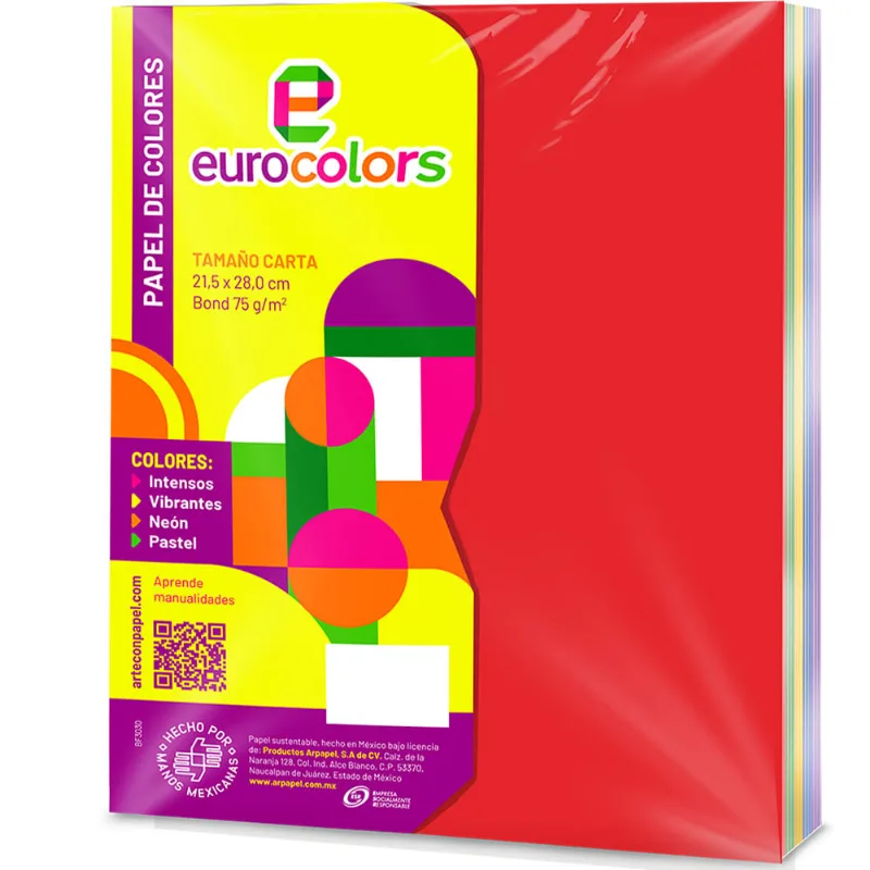 Papel de Color Colores Intensos | 100 Hojas Carta | Eurocolors