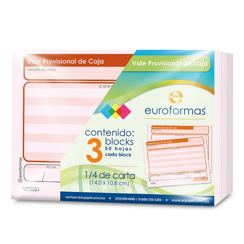 Vales Provisionales de Caja | Euroformas | 3 Blocs de 50 Hojas