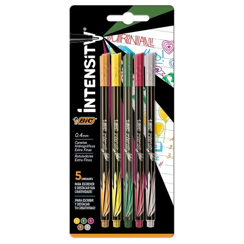 Caneta Hidrográfica Intensity Ponta Fina 0,4mm Kit 5 Unidades BIC Cores Terrosas Kit com 5 canetas intensity terroso bic