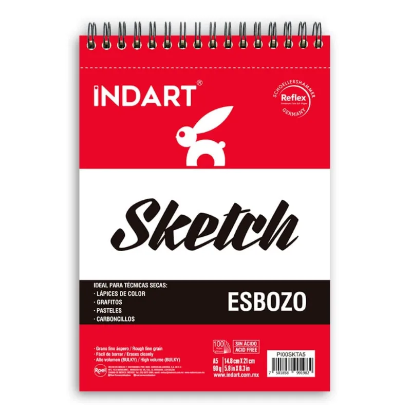 Bloc de Dibujo Indart Sketch Esbozo | 100 hojas | Tamaño A5 14.8x21cm