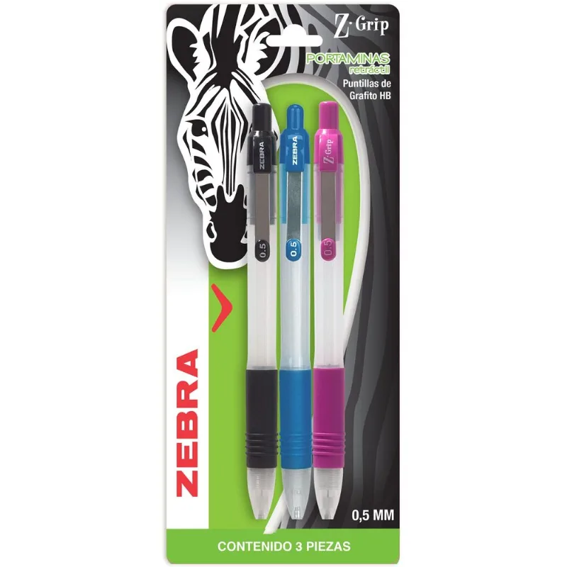 Portaminas | Zebra | 0.5 mm | Multicolor | 3 Piezas