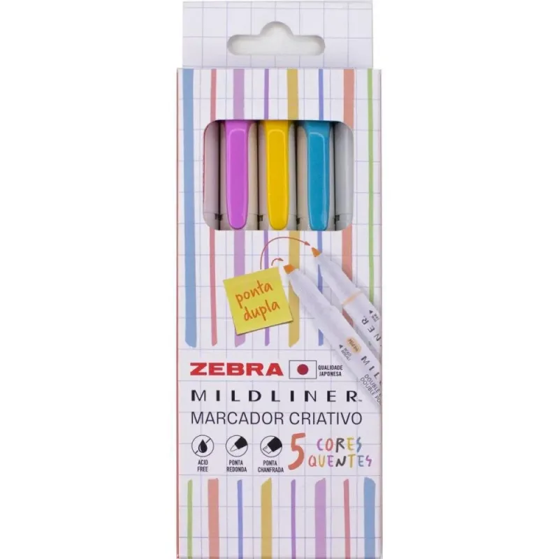Caneta Marca Texto Mildliner 5 Cores Quentes Estojo