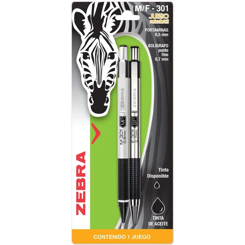 Set de Bolígrafo y Lapicero | Zebra | Negro Fino | 2 Piezas
