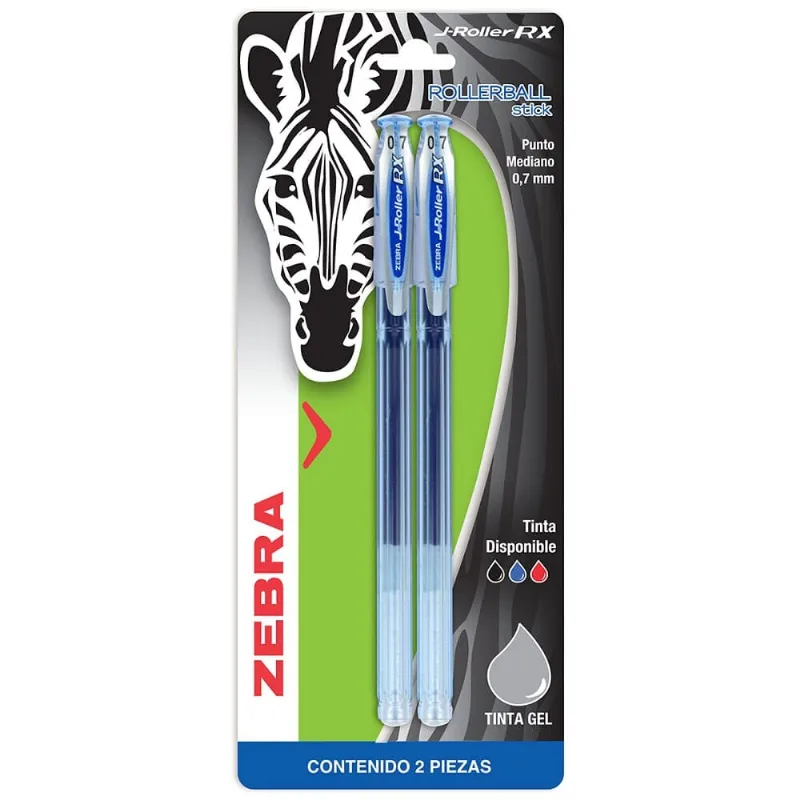 Bolígrafos Rollerball de Gel | Zebra J-Roller | Azul Medio | 2 Piezas