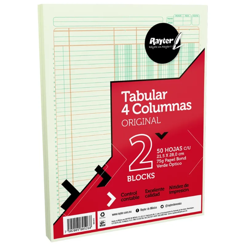 Tabular 4 Columnas Rayter 2 Blocs con 50 hojas c/u