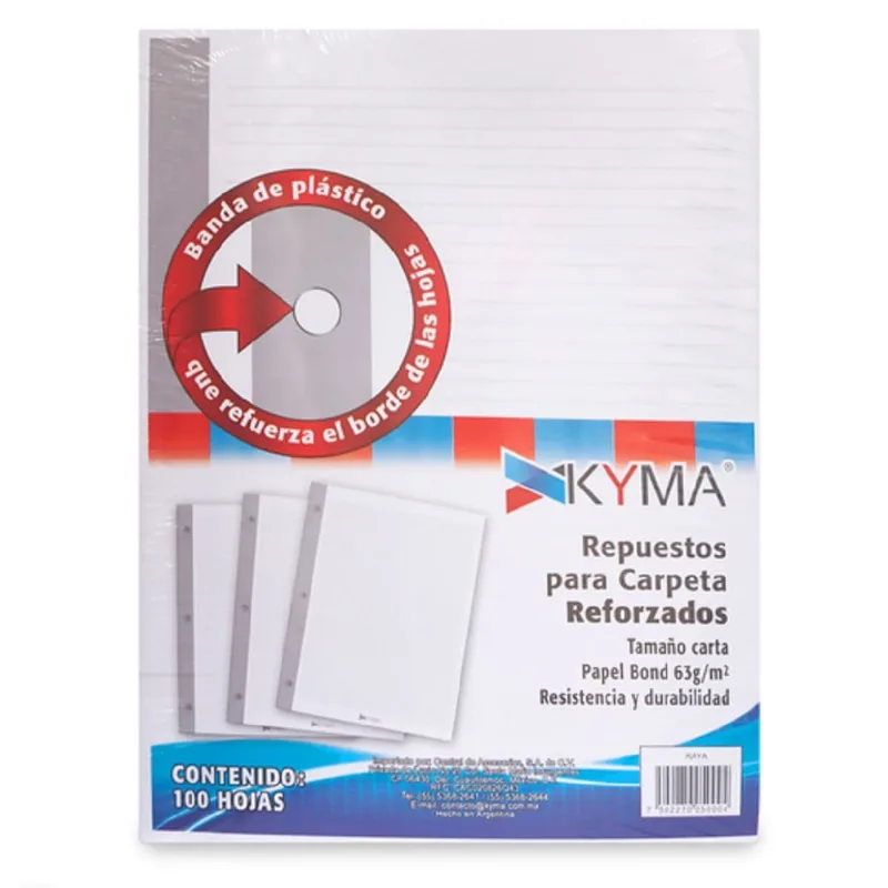 Hojas para Carpeta Tamaño Carta Raya Kyma 100 Hojas