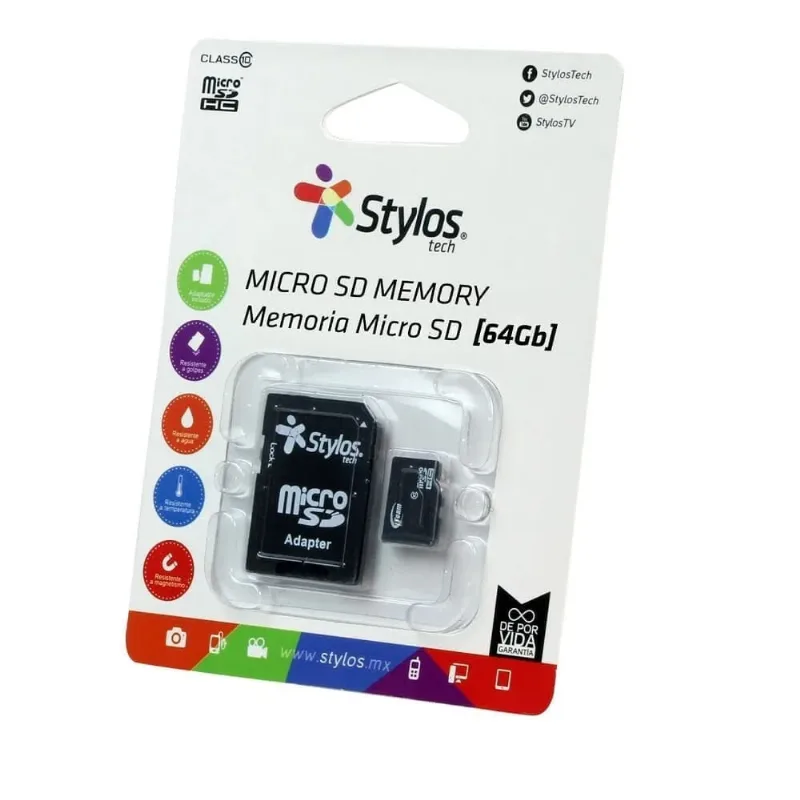 Memoria MicroSD Stylos 64GB Clase 10 con Adaptador