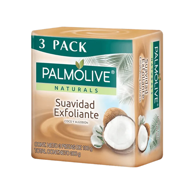 Jabón Barra Suavidad Exfoliante Palmolive Naturals 100g 3pk