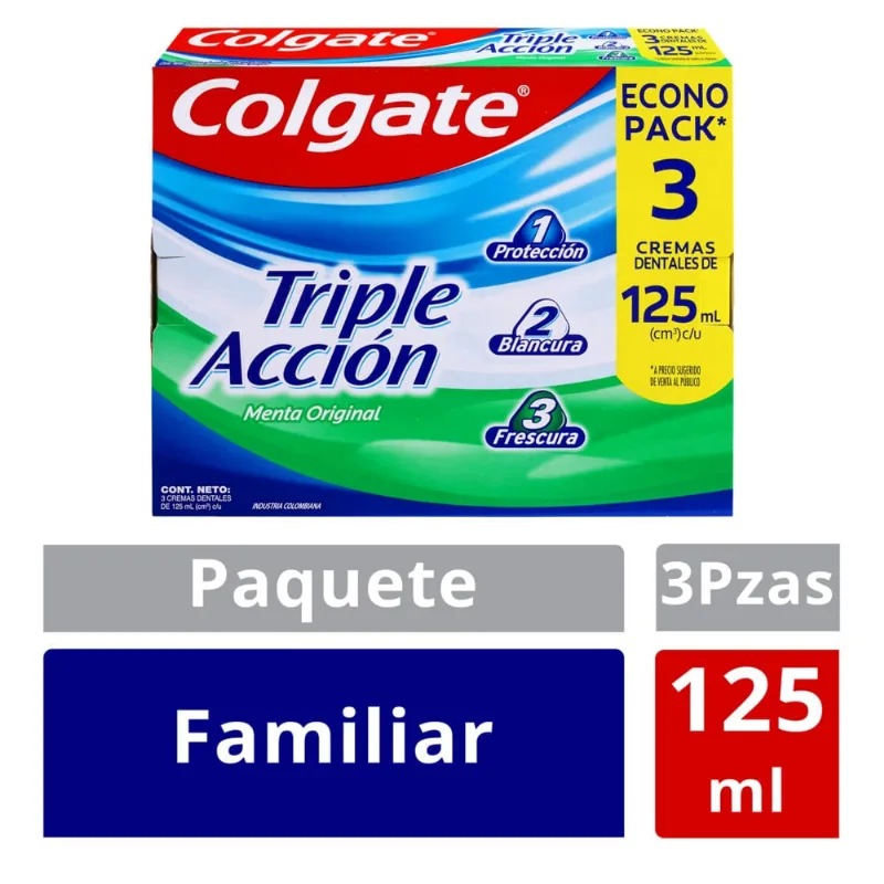 Oferta Crema Dental Colgate Triple Acción Sabor Menta 3 Unds de 125 Ml C/u