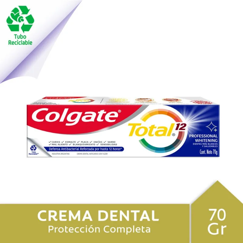 Pasta Dental Colgate Total 12 Limpieza Prof. Blanq. Tubo Reciclable 70 g.