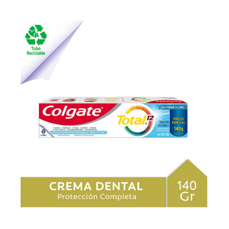 Pasta Dental Colgate Total 12 Visible Health Tubo Reciclable 140 g.