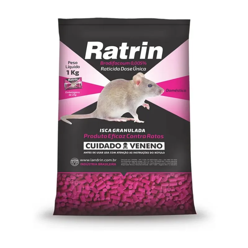 Raticida Ratrin Isca Granulado 40 sachês de 25g (1kg) | Landrin - Pet Casa e Jardim