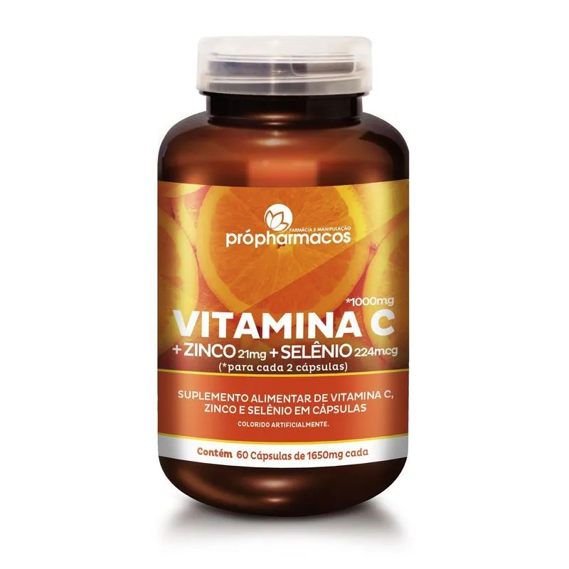 Vitamina C Zinco Selênio 60 Caps Auxilia Sistema Imunológico