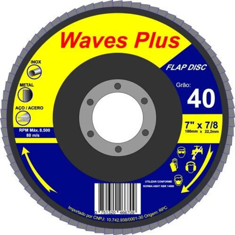Disco Flap Waves Plus Zircônio 180mm Grão 40