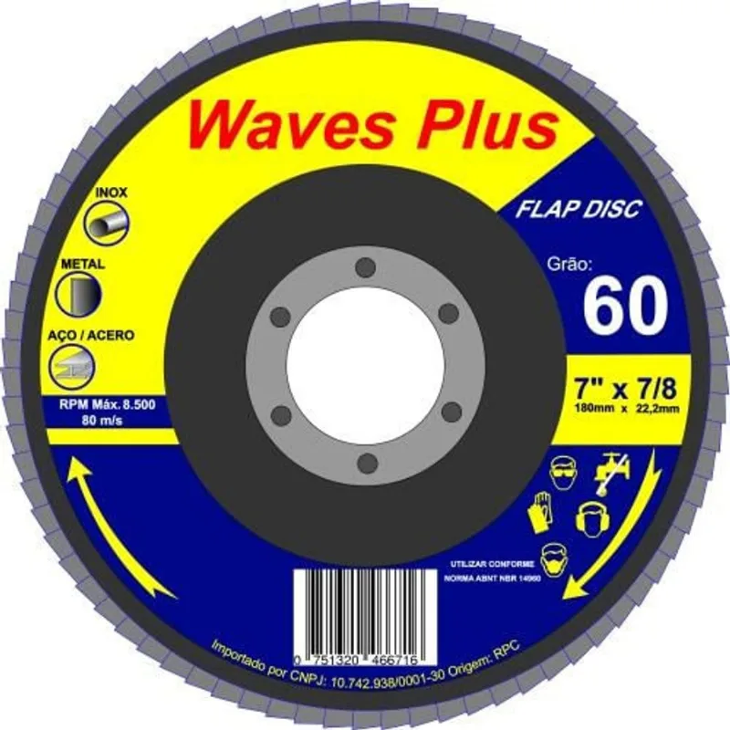 Disco Flap Waves Plus Zircônio 180x22,2mm Grão 60
