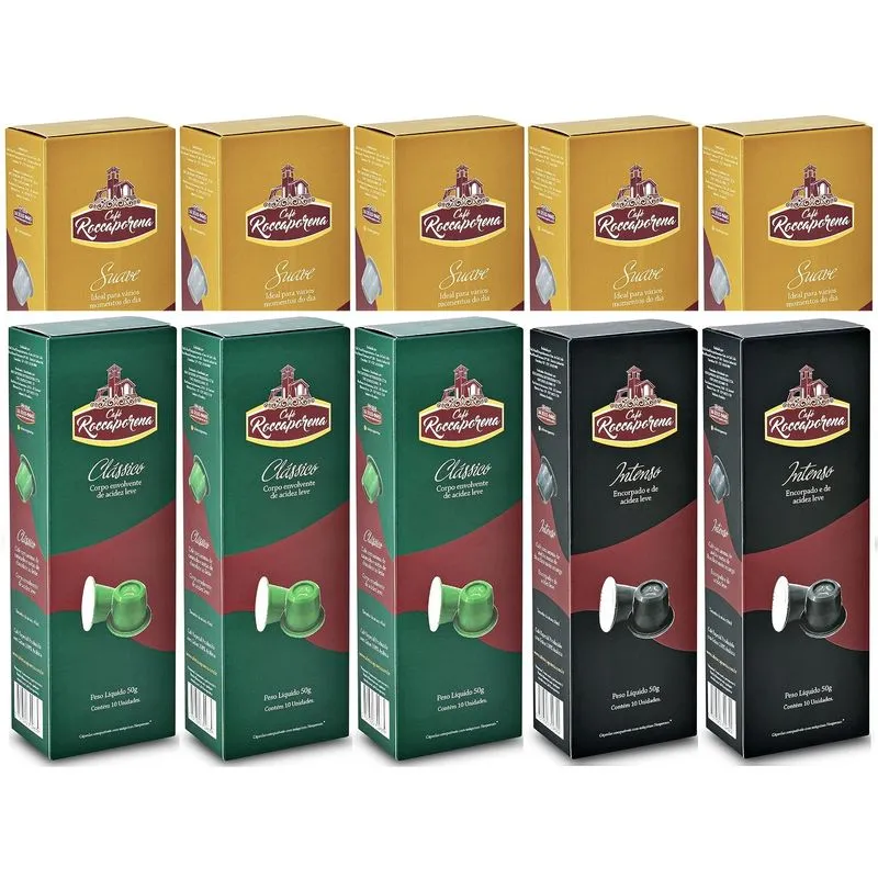 Kit 100 Cápsulas Café Roccaporena - Intenso/clássico/suave