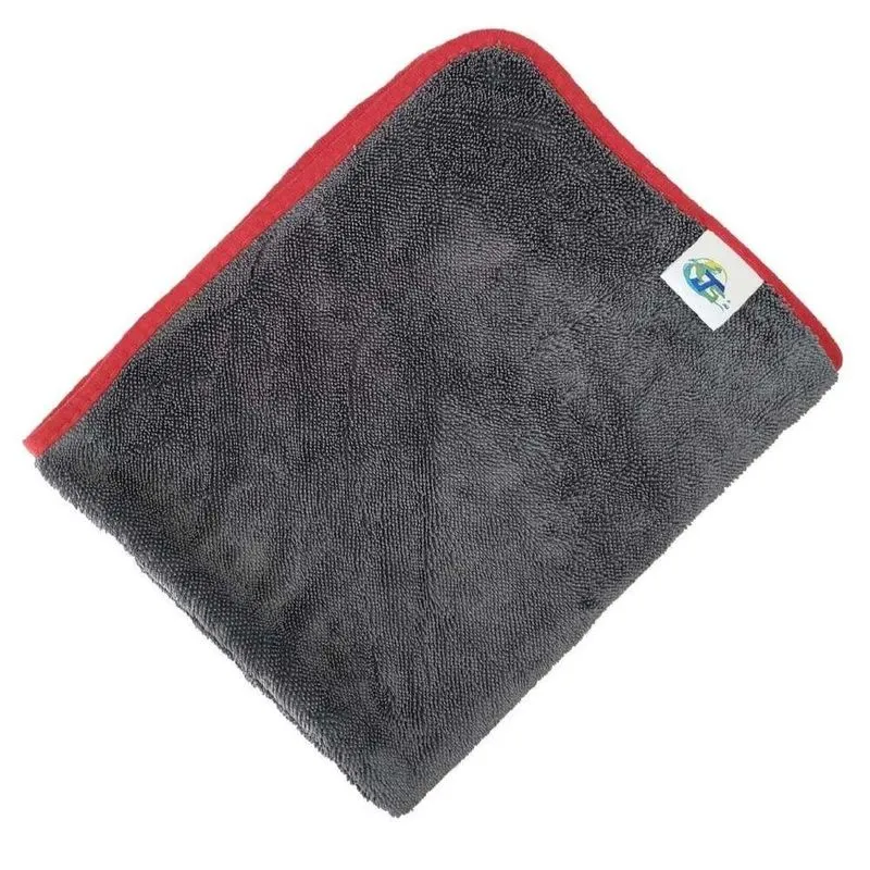 Toalha De Secagem Automotiva 600 Gsm Twister Cinza Borda Vermelha 40cm X 60cm Js Móveis
