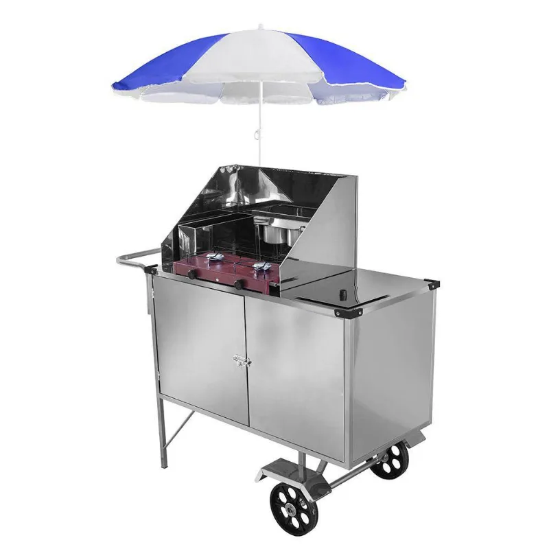 Carrinho De Tapioca Cefaz Luxo Inox Rodas Maciças E Guarda Sol L13m/gs