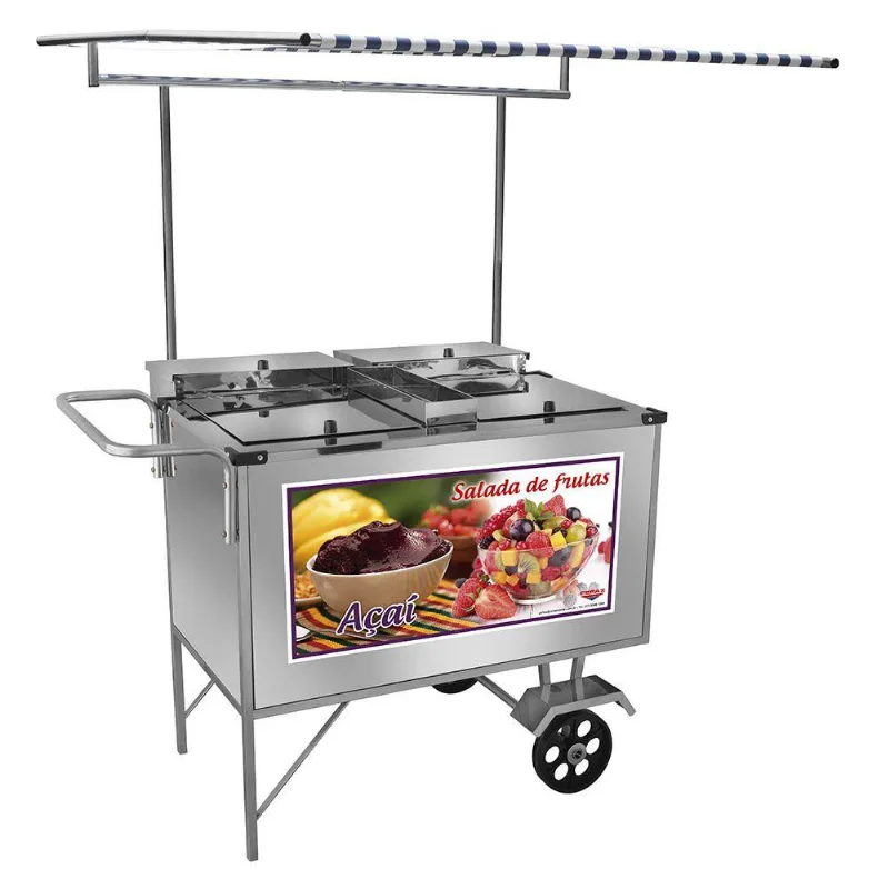 Carrinho 2 Em 1 Cefaz Salada De Frutas E Açaí Luxo Inox Rodas Maciças E Toldo L17m/t