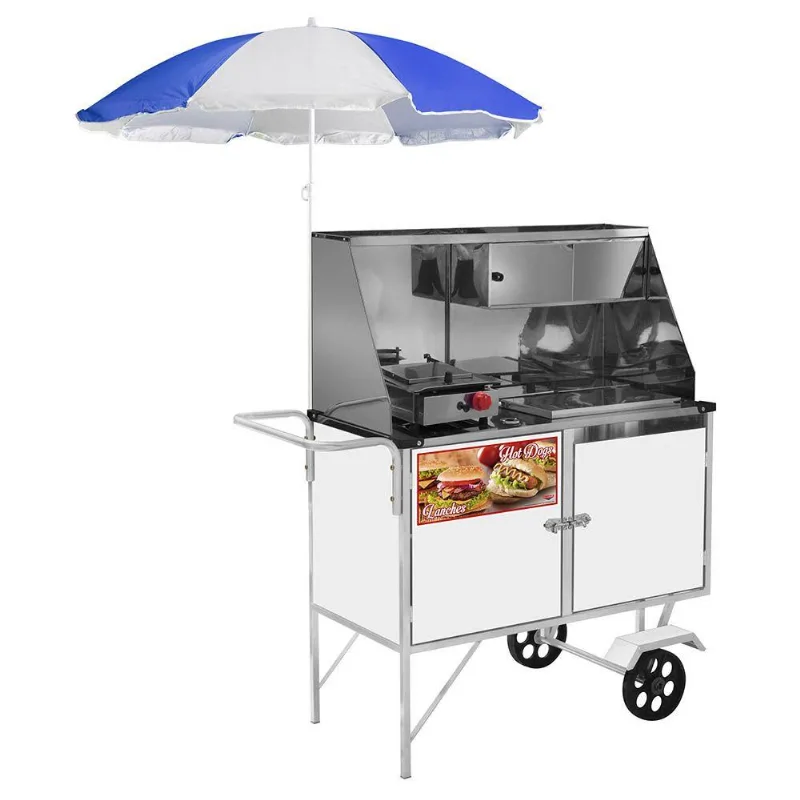 Carrinho 2 Em 1 Cefaz Hot Dog E Lanche Luxo Branco Com Rodas Maciças E Guarda Sol Bl09m/gs