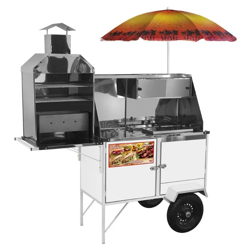 Carrinho 3 Em 1 Cefaz Hot Dog, Lanche Churrasco Luxo Branco Rodas Pneumáticas E Guarda Sol Blc12p/gs