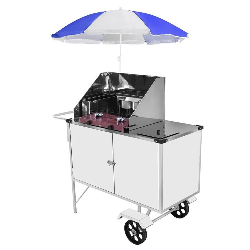 Carrinho De Tapioca Cefaz Luxo Branco Rodas Maciças E Guarda Sol Bl13m/gs