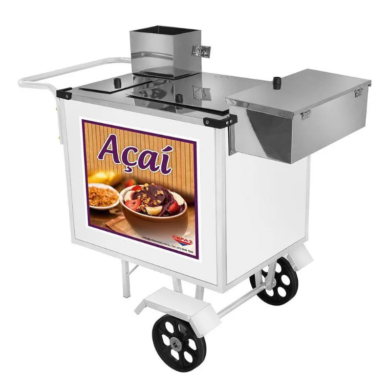 Carrinho De Açai Cefaz Branco Rodas Maciças E Toldo Bl15m/t