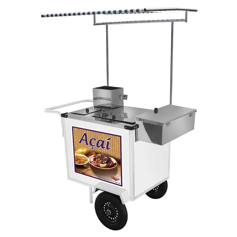 Carrinho De Açaí Cefaz Luxo Branco Com Rodas Pneumáticas E Toldo Bl16p/t