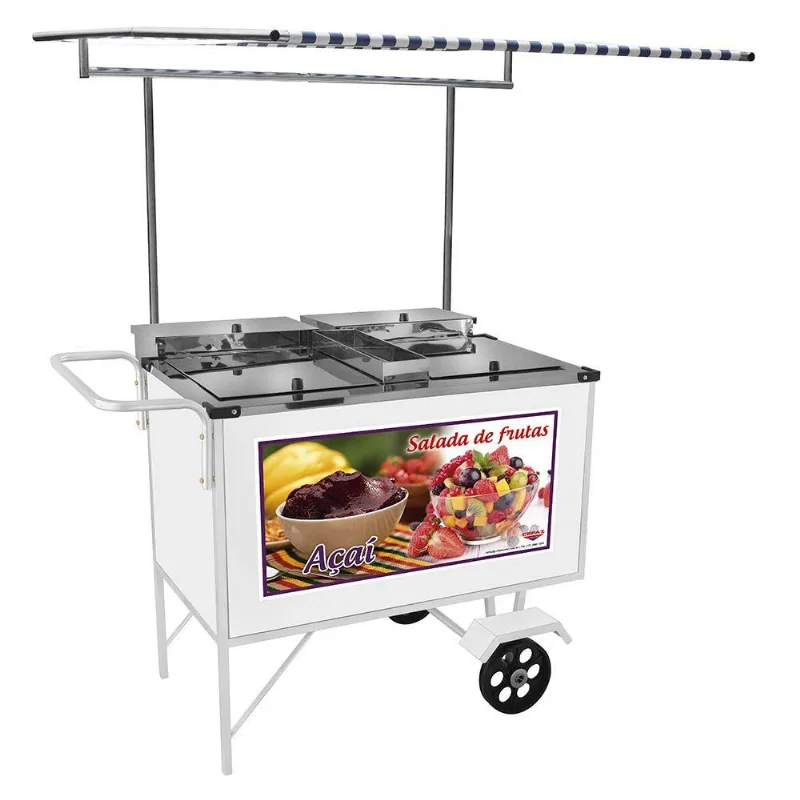 Carrinho 2 Em 1 Cefaz Salada De Frutas E Açaí Luxo Branco Rodas Maciças E Toldo Bl17m/t
