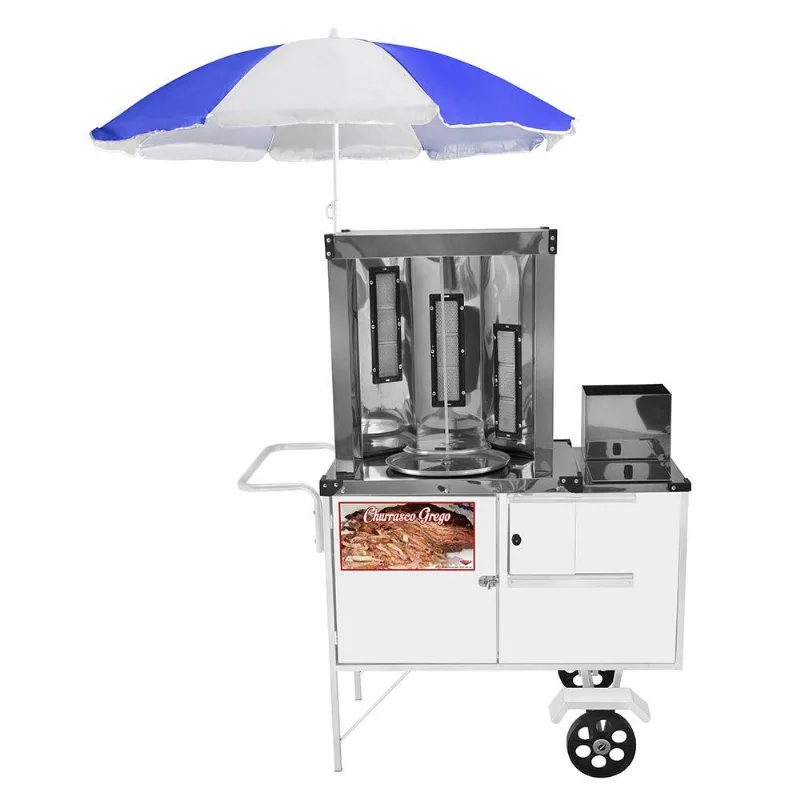 Carrinho De Churrasco Grego Cefaz Branco Rodas Maciças E Guarda Sol Bl19m/gs