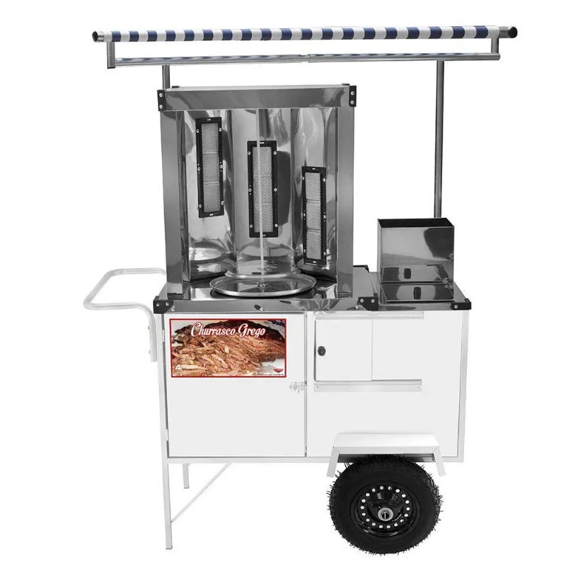 Carrinho De Churrasco Grego Cefaz Branco Rodas Pneumáticas E Toldo Bl20p/t