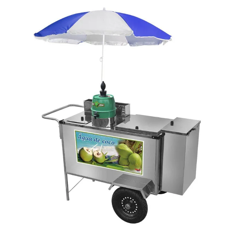 Carrinho De Água De Coco Cefaz Inox Rodas Pneumáticas E Guarda Sol L22p/gs