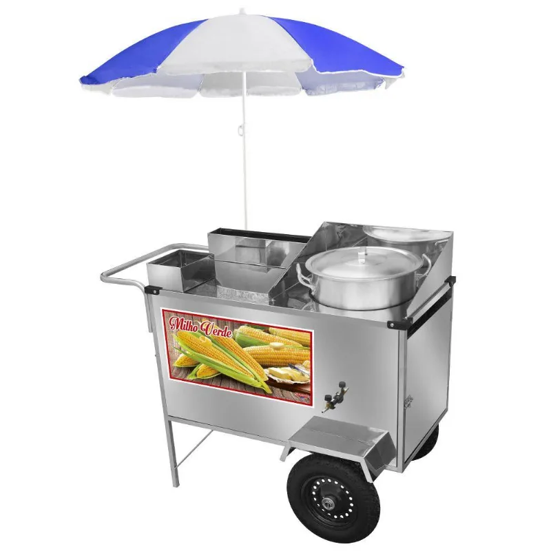 Carrinho De Milho Verde Cefaz Inox Rodas Pneumáticas Guarda Sol L24p/gs