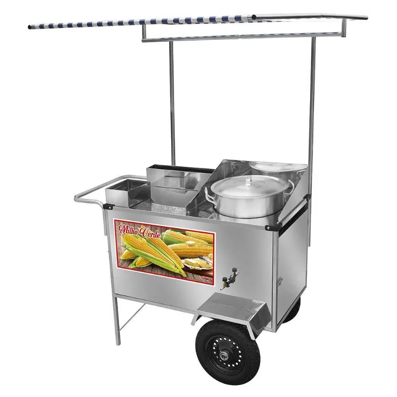 Carrinho De Milho Verde Cefaz Luxo Inox Com Rodas Pneumáticas E Toldo L24p/t