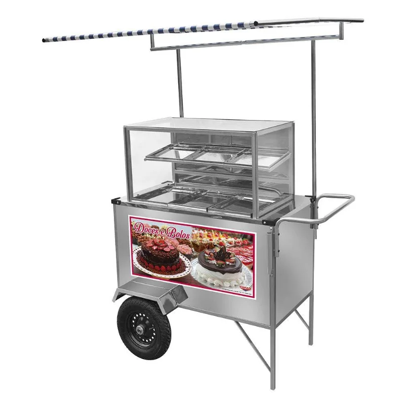 Carrinho De Doces Cefaz Inox Rodas Pneumáticas E Toldo L25p/t