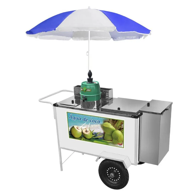 Carrinho De Água De Coco Cefaz Branco Rodas Pneumáticas E Guarda Sol Bl22p/gs